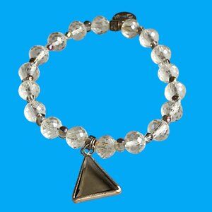 Erimish  Faceted Crystals Beaded Bracelet Logo Tag Stackable Stretch
